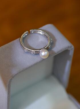 流素losu.925银复古宫廷正圆天然珍珠开口戒指