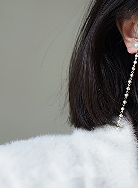 LOSU流素/ 原创设计 进口14K包金长款流苏珍珠简约耳挂耳饰