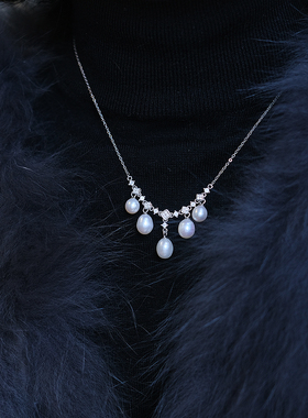 流素losu.925银天然珍珠锁骨链流苏毛衣链气质复古女项链