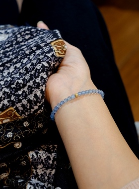 流素losu—925银天然海蓝白弹力绳小众精致手链