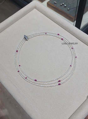 流素LOSU.原创多层天然珍珠红宝石精致休闲显白项链