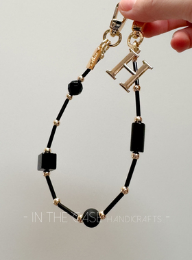 InTheCase原创小众时髦黑金银管玛瑙串珠手机绳实用手腕防摔挂链