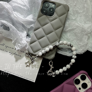 InTheCase清冷大理石14ProMax情侣菱格白松链条手机壳适用iphone
