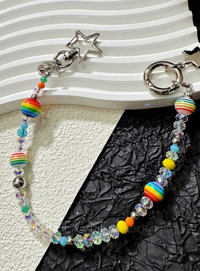 InTheCase 爆闪可爱卡通星球彩虹炫彩串珠链防摔手机绳防丢失挂链