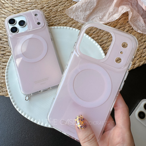 淡粉色磁吸全包带挂绳孔iphone壳