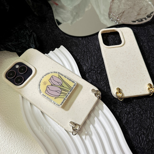 InTheCase 環(huán)保極簡(jiǎn)約清水素材殼iphone16ProMax小麥顆?？山到鈳飙h(huán)金銀掛孔可掛鏈條全包手機(jī)殼適用于蘋(píng)果