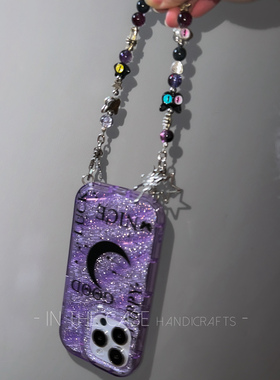 InTheCase暗黑紫色闪粉iphone15pro猫头学生防摔链手机壳适用苹果