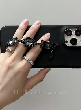 InTheCase 链条手机壳复古宝石简约16ProMax暗黑系甜酷网红防摔手机链蹦迪仿羊皮方形闪钻半包适用于苹果华为