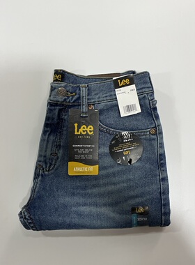 现货Lee男蓝色水洗直筒微锥牛仔裤102024530