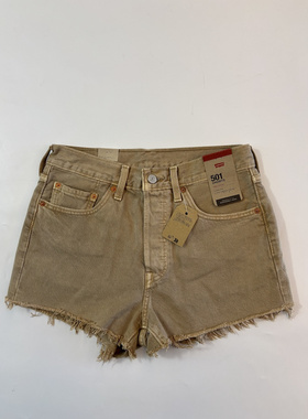现货Levi's/李维斯女501纯棉高腰卡其色水洗牛仔短裤#563270399