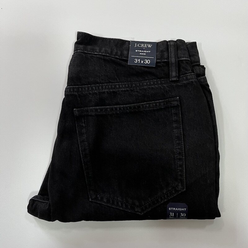 现货J.CREW男纯棉厚款黑灰色水洗中腰直筒牛仔裤#AZ872