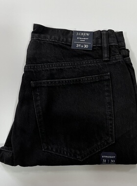 现货J.CREW男纯棉厚款黑灰色水洗中腰直筒牛仔裤#AZ872