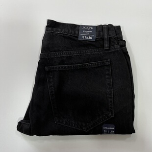 现货J.CREW男纯棉厚款 AZ872 黑灰色水洗中腰直筒牛仔裤