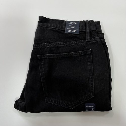 现货J.CREW男纯棉厚款黑灰色水洗中腰直筒牛仔裤#AZ872