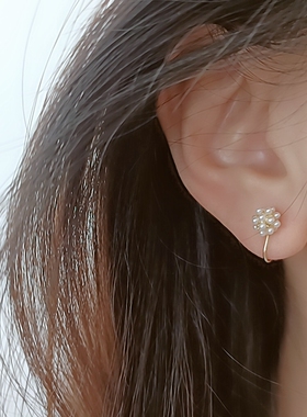 法式小珍珠球蚊香盘耳夹女无痛硅胶无耳洞佩戴新款气质百搭耳饰品