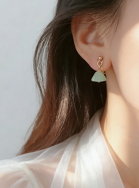 古风温润青绿色小莲蓬无痛蚊香盘耳夹女新中式国风耳饰无耳洞佩戴