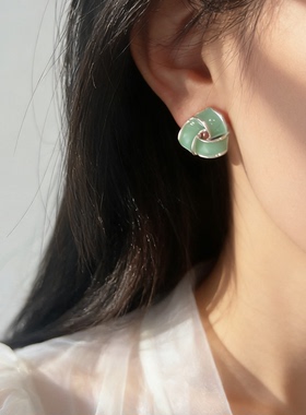 春夏小清新蓝绿色几何无耳洞蚊香盘耳夹女2026新款精致显脸瘦耳饰