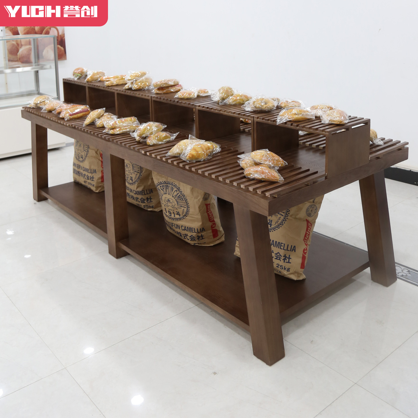 日式面包柜新款展示柜开放式边柜蛋糕店敞开式中岛柜面包展示架