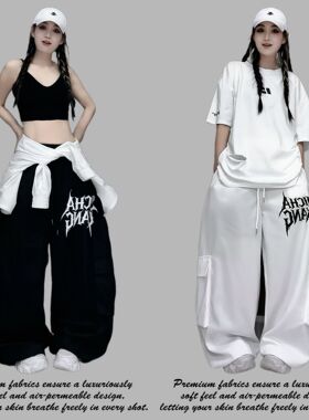 2026夏季新款SCK美式印花抽绳嘻哈工装阔腿爵士街舞休闲广场舞裤