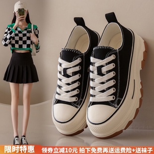 ins帆布鞋女2025春夏新款透气溶解爆款厚底鞋子增高休闲板鞋女鞋