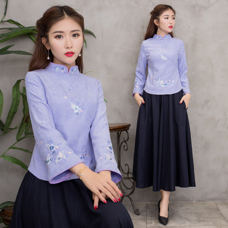 醉宠爱QG6130复古改良2019秋千丝绒刺绣喇叭袖立领修身旗袍上衣女在类目 女装/女士精品, 衬衫中 - 来自Buy2taobao.com提供专业的淘宝代购服务