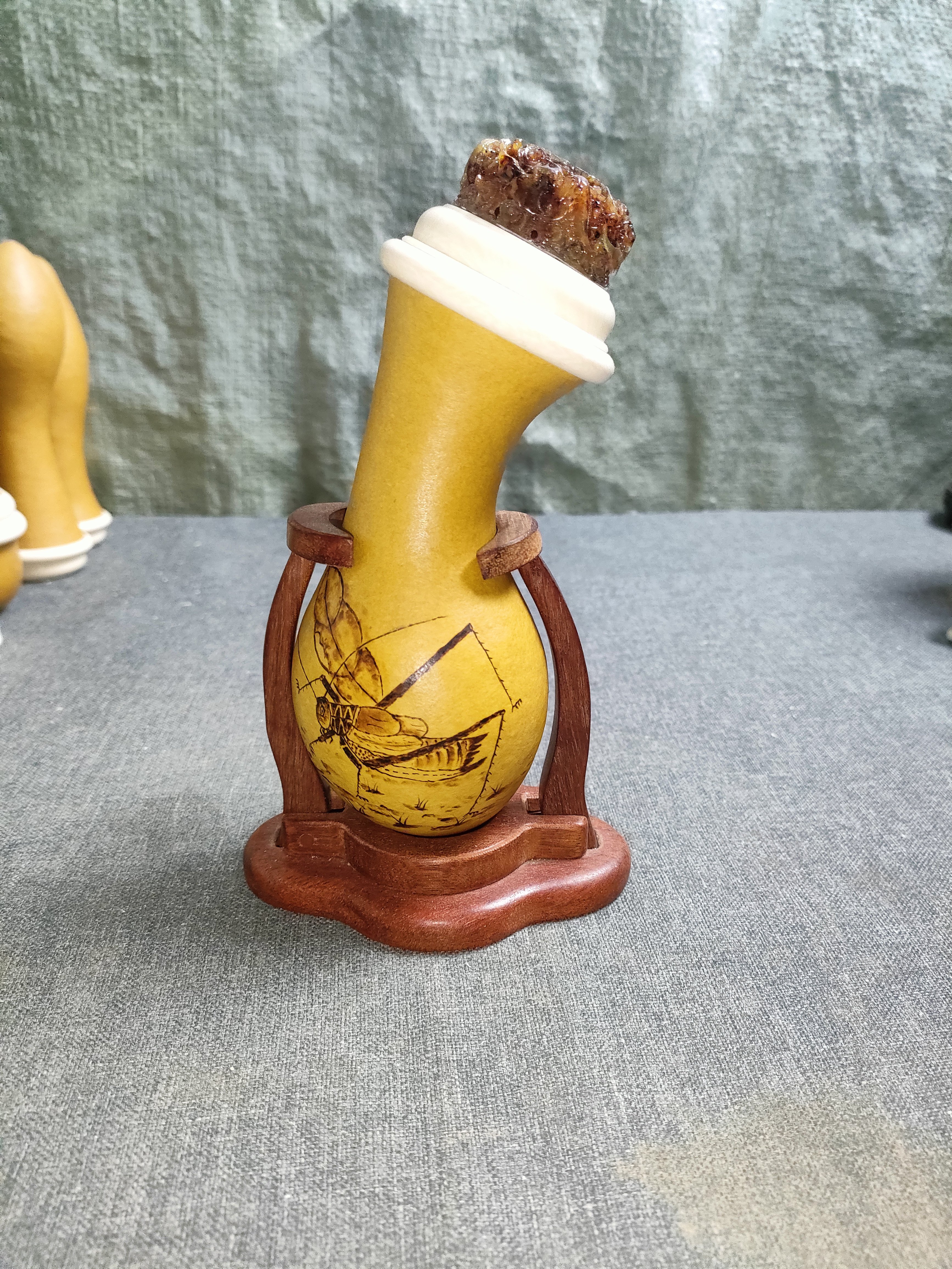 手工烙画蝈蝈葫芦檀木红木镶口A蟋蟀蛐蛐葫芦叫S罐摆件文玩把件虫,特色手工艺,葫芦,淘宝优惠券,粉丝福利购,淘宝优惠卷