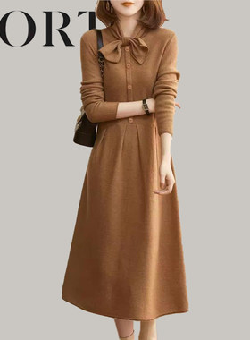 秋冬新款连衣裙高级感裙子长袖法式复古温柔风气质优雅高端针织裙