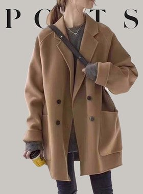 大牌高端2026秋冬新款双面呢羊毛大衣女韩版简约中长款宽松西装领
