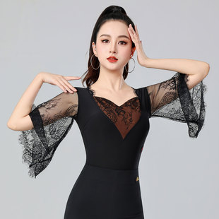 丹宝罗摩登舞练功服上衣女士连体衣高端品牌舞衣拉丁舞蹈服装中袖