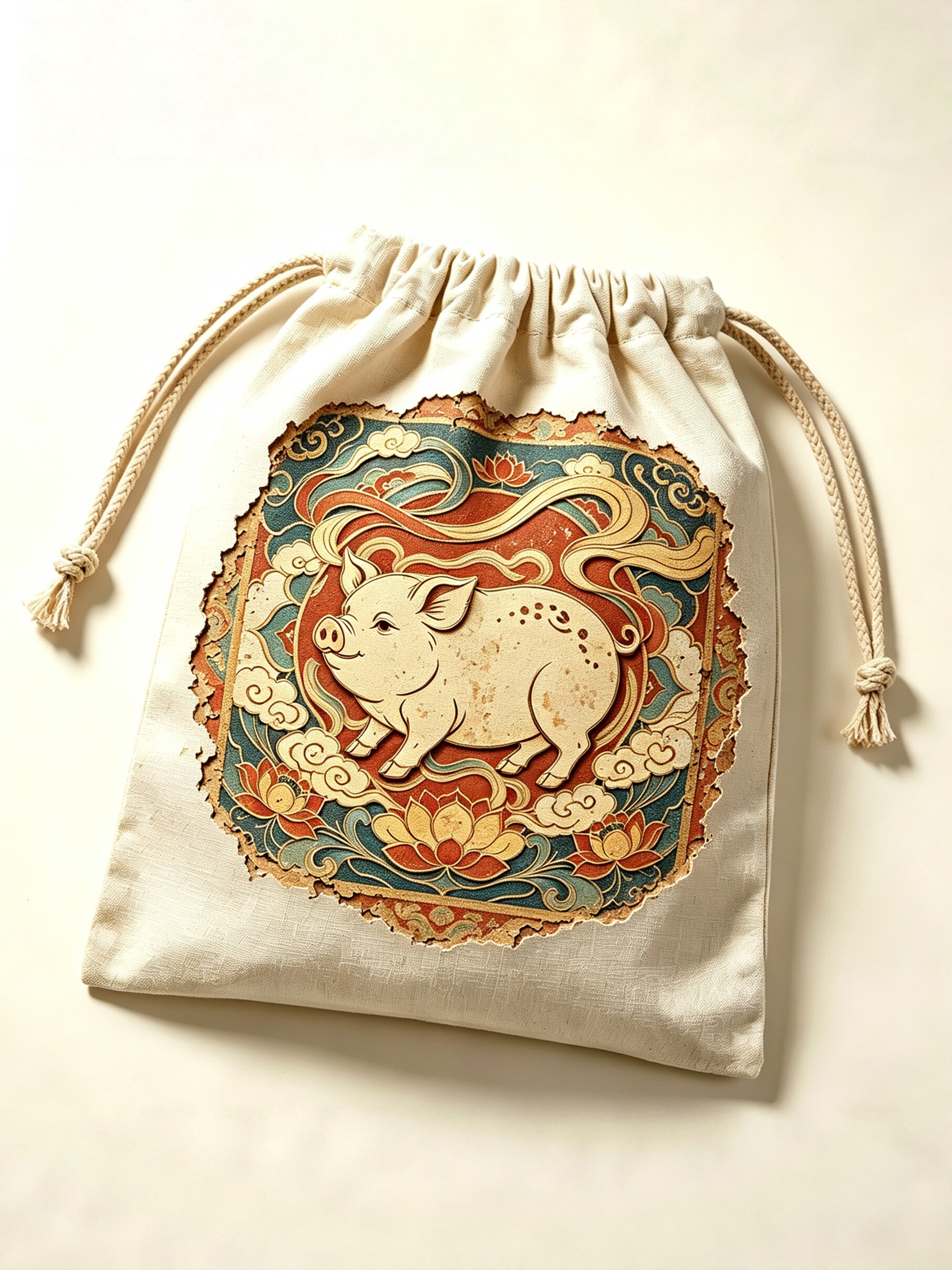 和芮新品敦煌壁画生肖系亥猪列帆布束口袋收纳抽绳袋文创礼品袋
