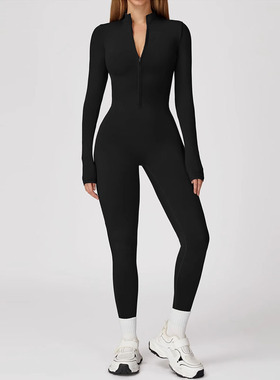 ALO秋冬紧身显瘦加绒瑜伽服连体衣户外保暖运动跑步健身连体裤女