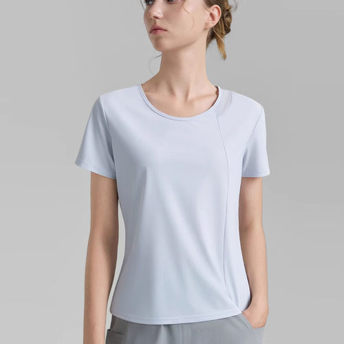 ALOUSAYOGA凉感舒适圆领瑜伽短袖女夏网纱透气运动跑步健身服T恤