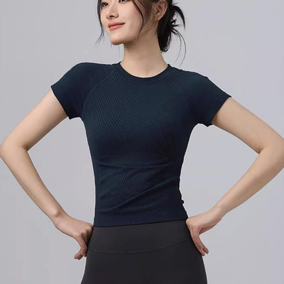 ALOUSAYOGA紧身显瘦瑜伽服短袖女圆领透气跑步运动t恤普拉提上衣