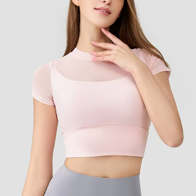 ALO USA YOGA带胸垫瑜伽服短袖女夏修身显瘦网纱透气健身运动上衣