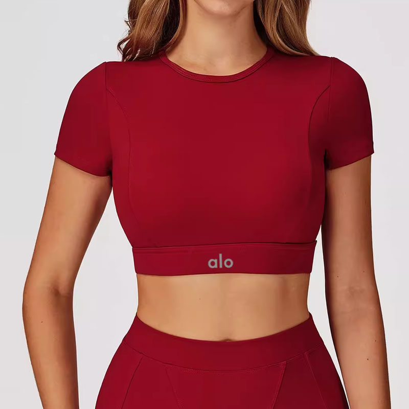 ALO带胸垫裸感显瘦运动短袖瑜伽服T恤圆领紧身防震跑步健身上衣女,运动/瑜伽/健身/球迷用品,瑜伽t恤,淘宝优惠券,粉丝福利购,淘宝优惠卷