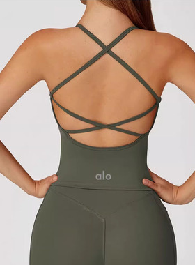 ALO交叉美背裸感瑜伽背心性感速干户外跑步普拉提运动健身服女夏