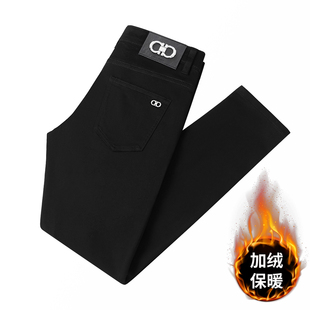2025秋冬新款高档黑色薄绒款牛仔裤男厚款修身直筒高弹力轻奢裤子