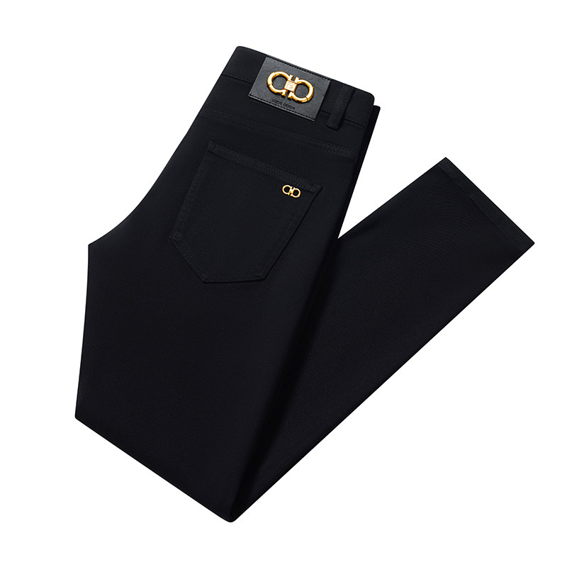 2025春秋新款高档黑色牛仔裤男厚款修身直筒高弹力轻奢裤子薄款