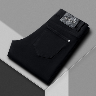 2025年秋冬厚款轻奢百搭高端黑色牛仔裤男修身显瘦直筒弹力薄长裤