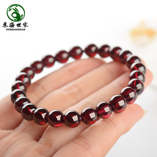 石榴石手串女东海水晶玛瑙玉石单圈三圈紫牙乌橙红散珠子酒红手链