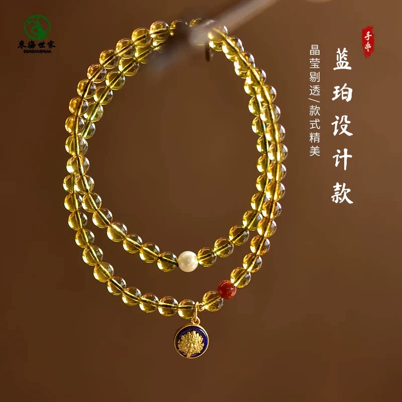 琥珀手串女蓝珀水晶翡翠玉石散珠珍珠绿松石珠子串珠手链南红手串