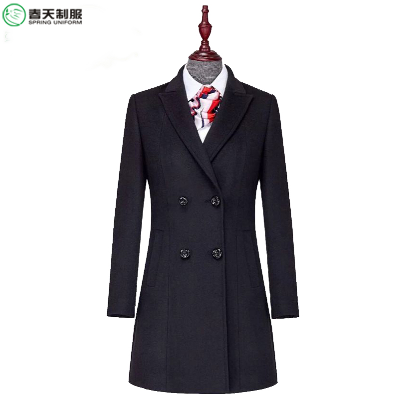 酒店前台女商务风衣物业客服工作服外套售楼处冬季顺毛大衣中长款