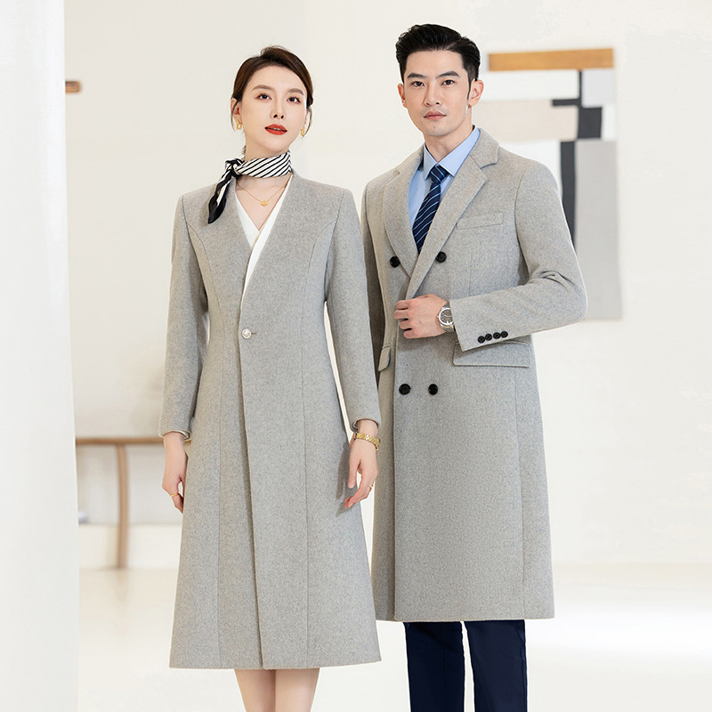 冬季加厚保暖灰色毛呢女大衣