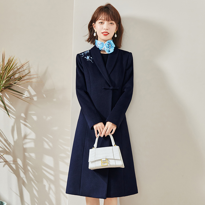 酒店前台迎宾冬季加厚毛呢外套呢子大衣女女中长款制服物业工作服