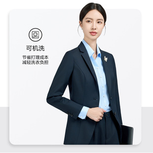 职业装西服套装男士西装伴郎服可机洗羊毛女西装藏青色银行物业