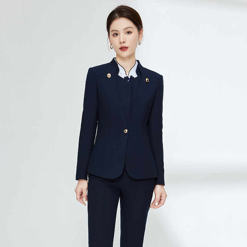 职业套装白衬衫女春季新款新中式酒店餐厅茶楼物业前台长袖工作服