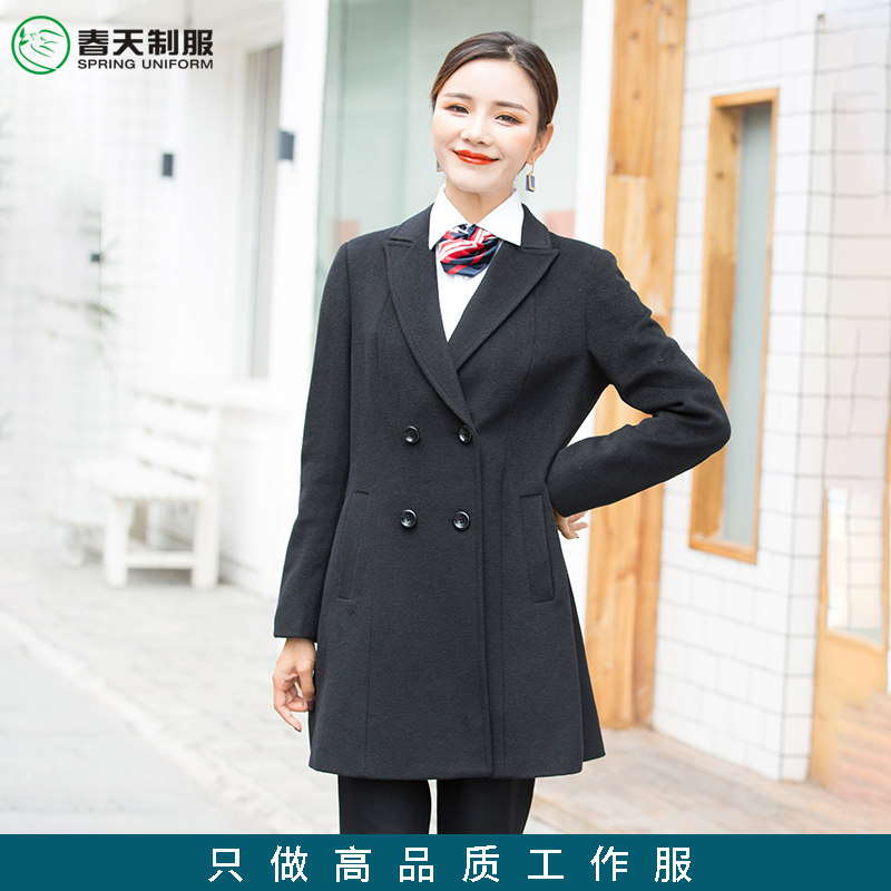 物业客服售楼处职业装毛呢外套风衣短款酒店银行呢子女大衣冬季