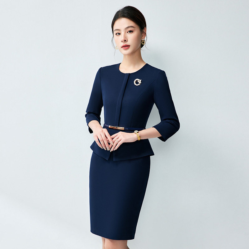 秋季职业连衣裙假两件七分袖OL商务正装售楼部接待物业前台工作服