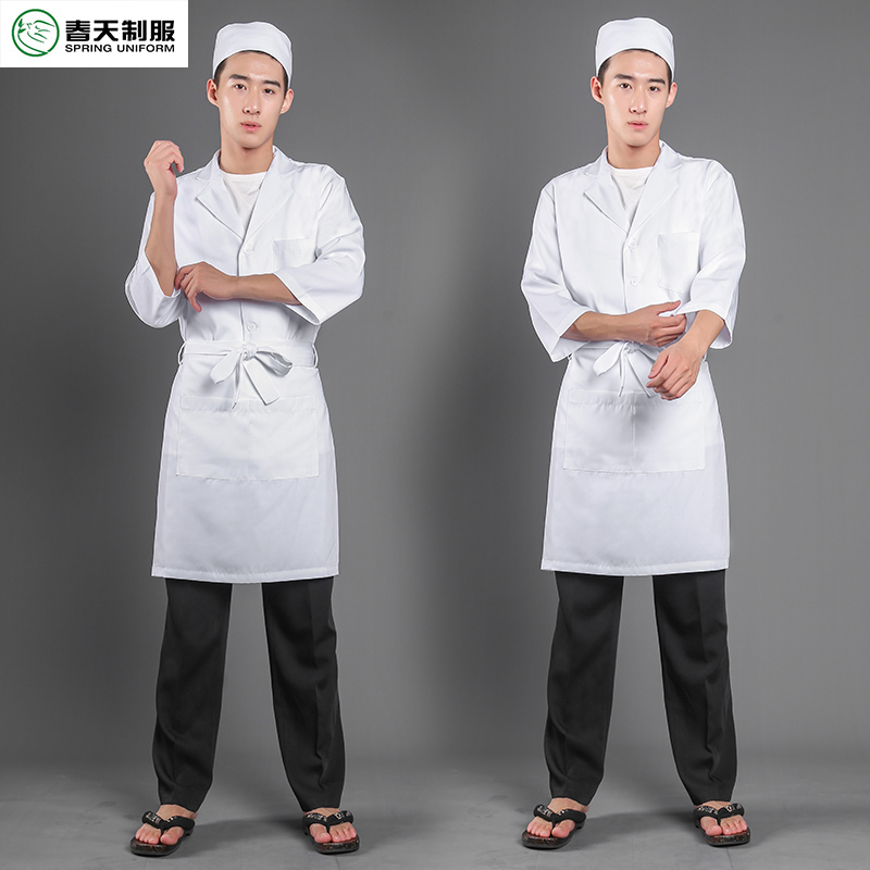 日本料理店后厨日式工作服寿司店板前铁板烧白色西装领厨师服秋装