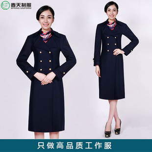 酒店前台物业客服冬季加厚毛呢女大衣中长款导医接待迎宾工作服